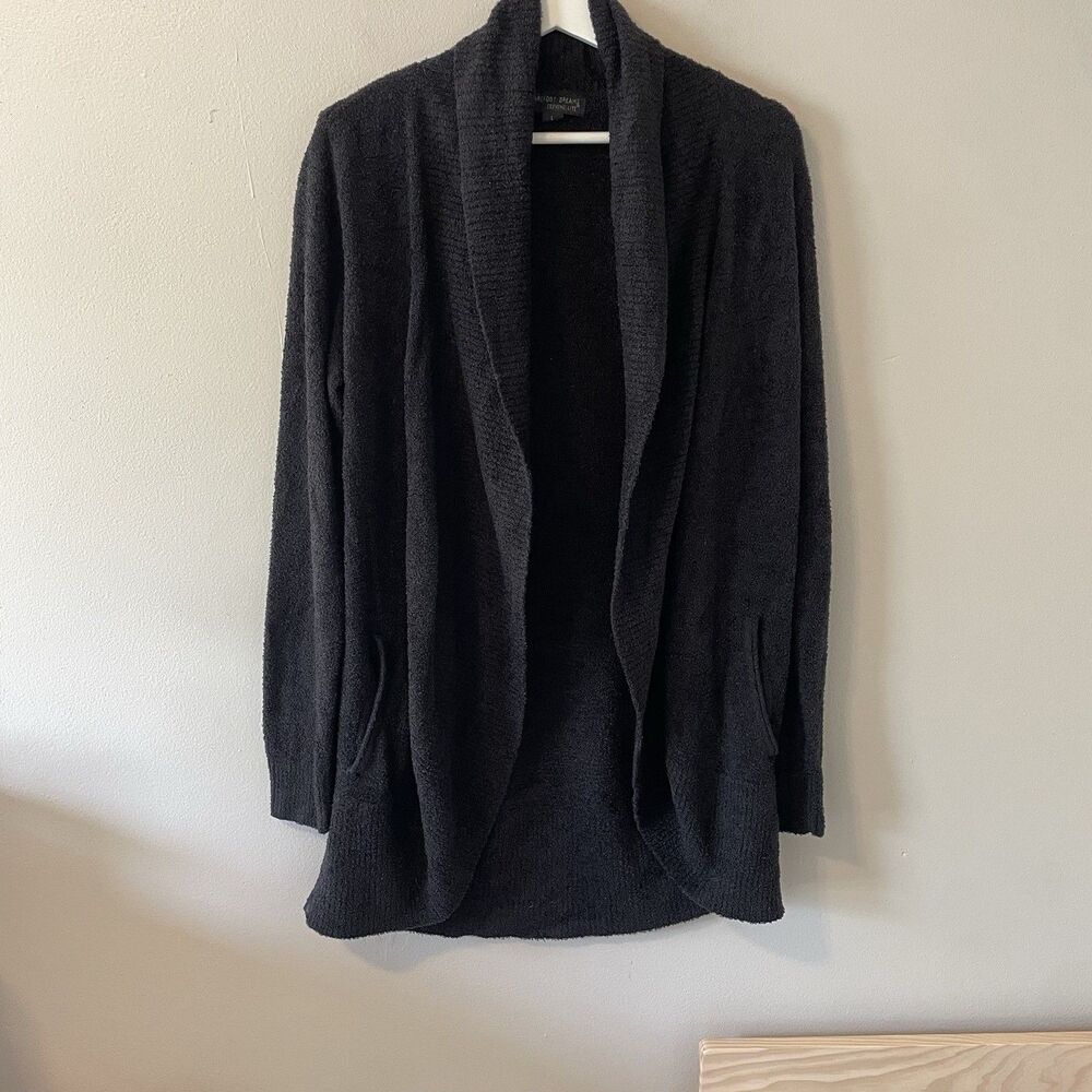 Barefoot Dreams Cozychic Lite Sz L Open Front Cardigan Black Sz L